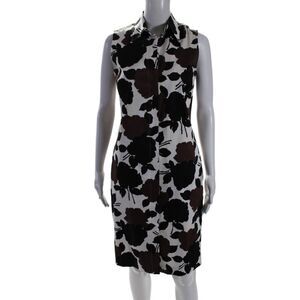 Noviello Bloom Womens Cotton Floral Print Colorblock Collared Dress Brown Size 4